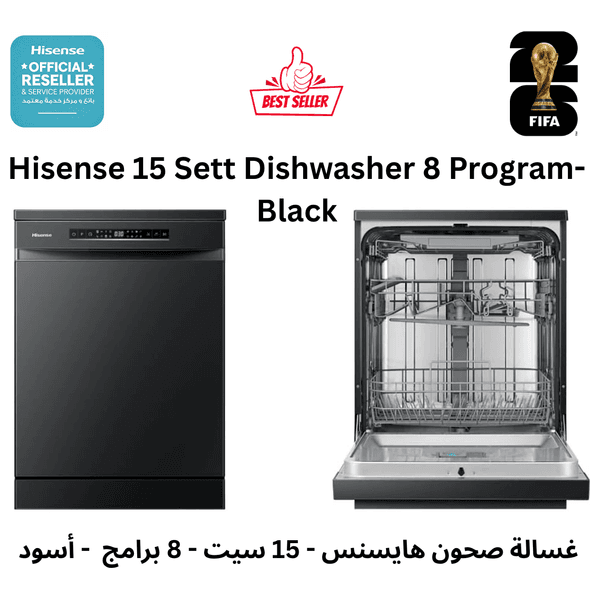 Hisense HS623E91B - Freestanding Dishwasher - 14 Set - 8 Programs - Black