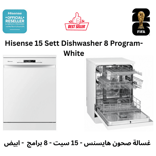 Hisense HS623E91W - Freestanding Dishwasher - 15 Set - 8 Programs - White